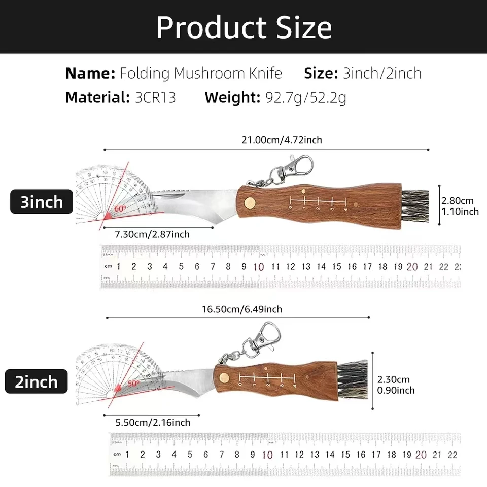 Imagem -06 - Faca Dobrável de com Escova Multifuncional Mini Faca de Cogumelo ao ar Livre Edc Alça de Madeira Sharp Camping Caça Sobrevivência Aço Inoxidável