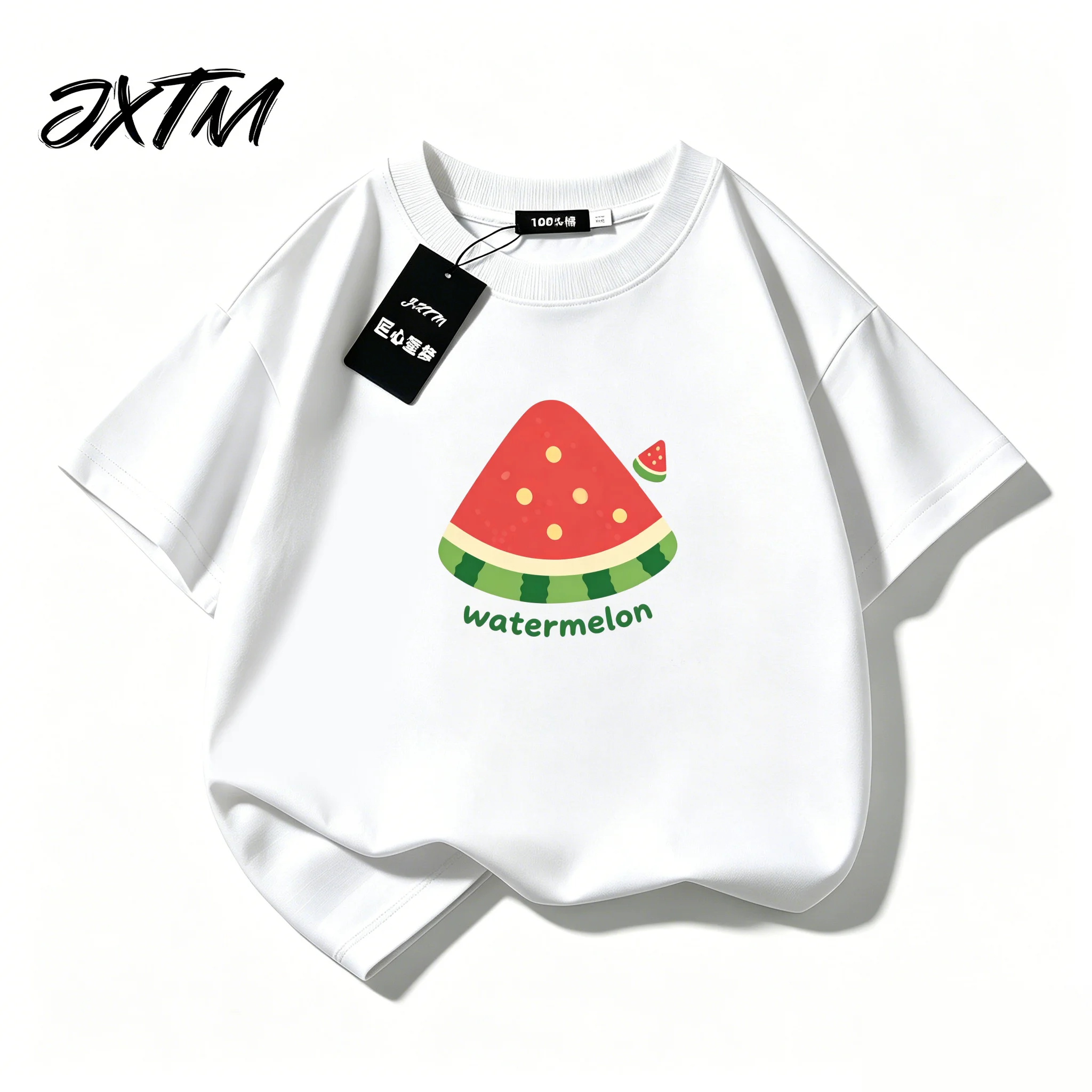 Cotton Round Neck Short Sleeved T-shirt for Boys Summer Watermelon Pattern Loose Casual Top for Girls Children's Cartoon Clothes