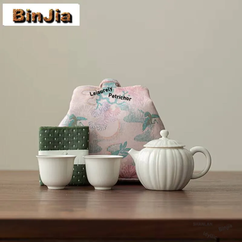 

Чайный сервиз ручной работы с растительной пепельной глазурью, домашний дорожный набор, 1 горшок, 2 чашки, портативные аксессуары для заваривания, коллекция посуды для напитков, чайный сервиз