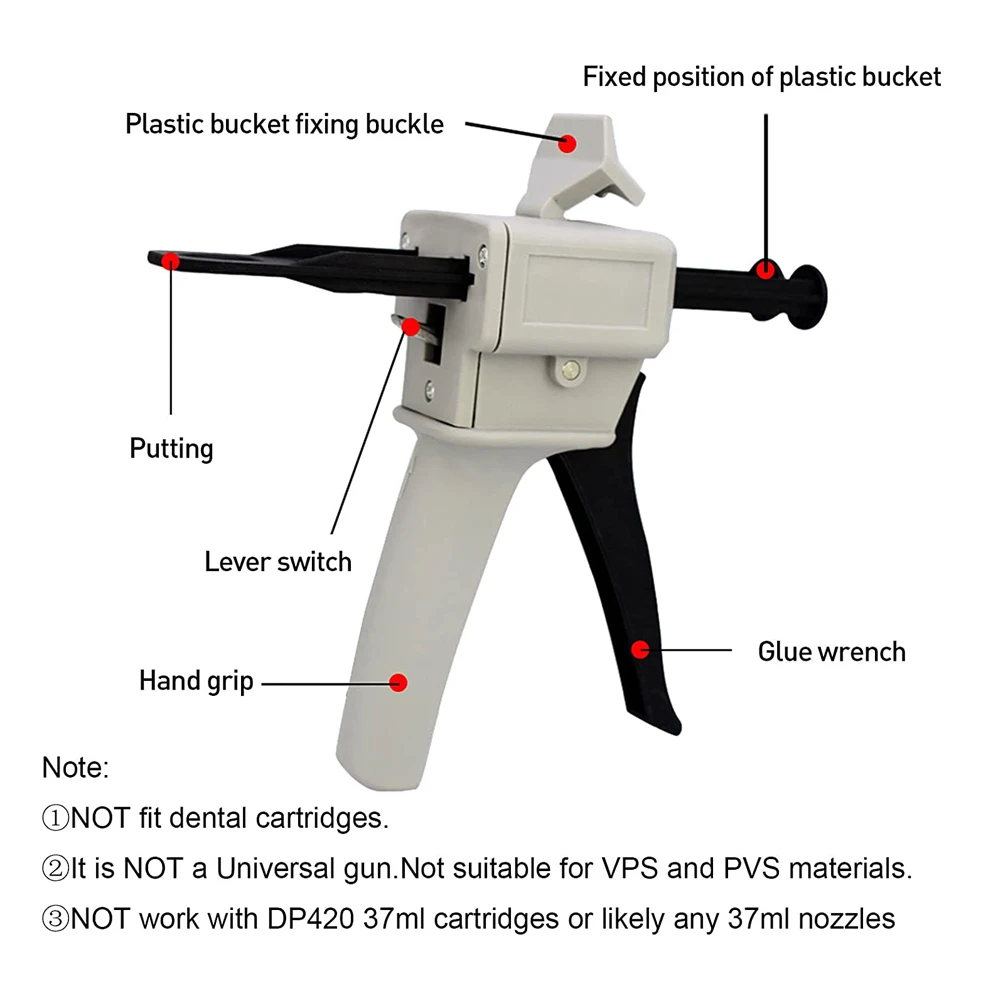 Pistola de impresión de 50ml, pistola dispensadora de pegamento para tubo de pegamento dispensador de plástico AB 1:1/1:2