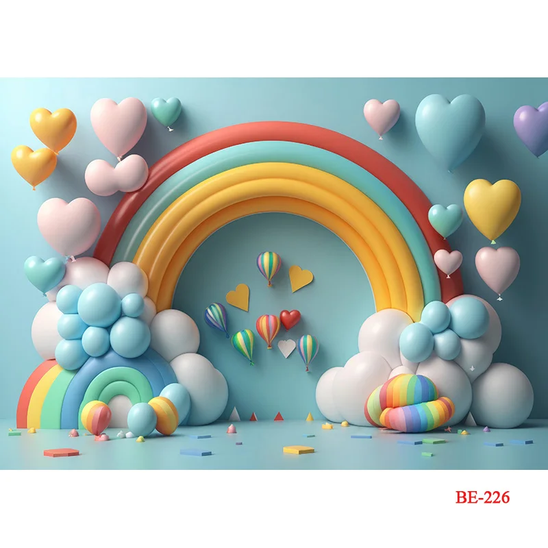 SHENGYONGBAO Baby Shower Newborn Photography Backdrop Prop Bear Colorful Air Balloon Happy Birthday Party Scene Photo Background