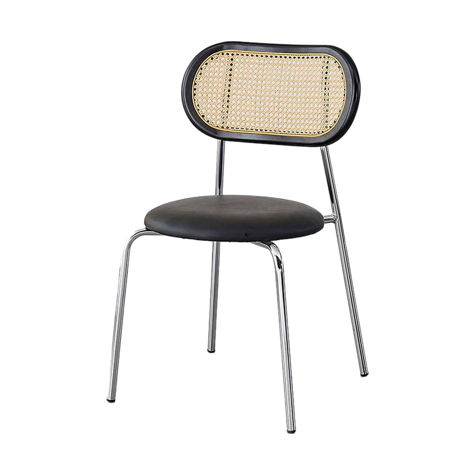 

！@Modern Dining Chair with Iron Frame Upholstered Seat Rattan Backrest for Indoor and Outdoor Use for Living Room