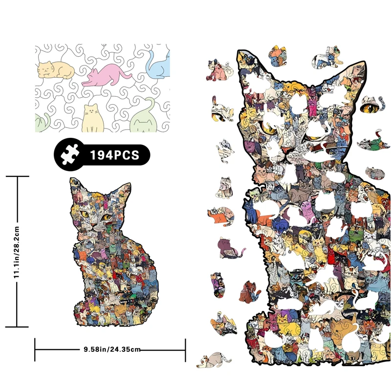 Wooden Assembly Toy Square Cat Wooden Puzzle Special-shaped Splicing Toy Decompression Puzzle Educational Toys for Gifts 14y+
