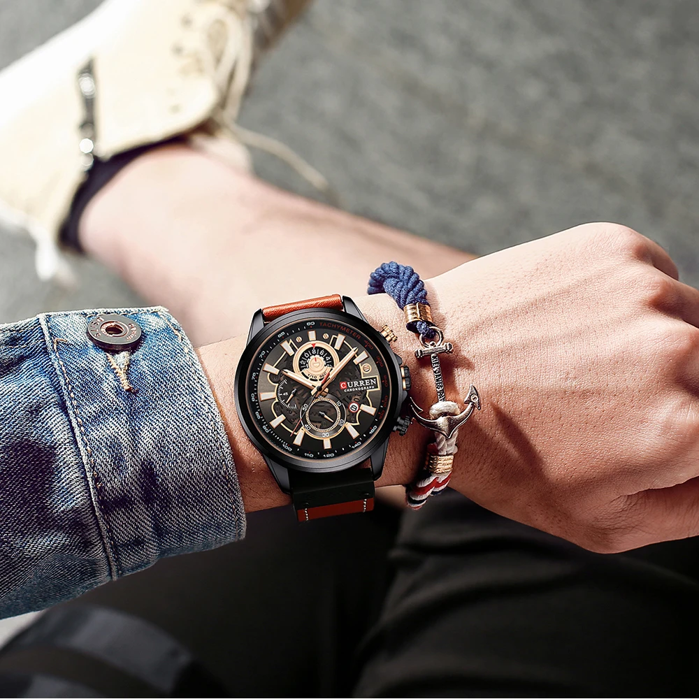 CURREN Uhr für Männer Top Marke Luxus Lederband Quarz Wasserdichte Armbanduhr Mode Lässig Sport Uhr Business Datum Uhr – Detail 19
