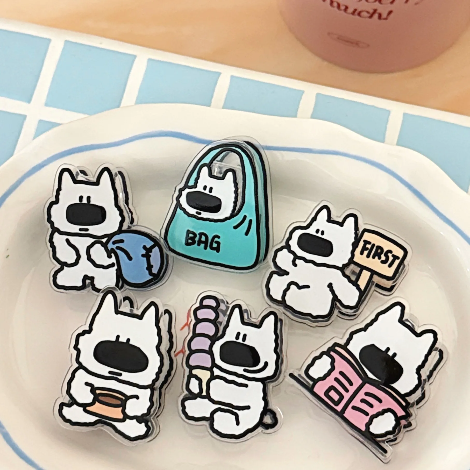 8 pçs/set bonito ocidental highland cão memo clipe dos desenhos animados decorativo presente clipe acrílico estudante exame clipe de papel
