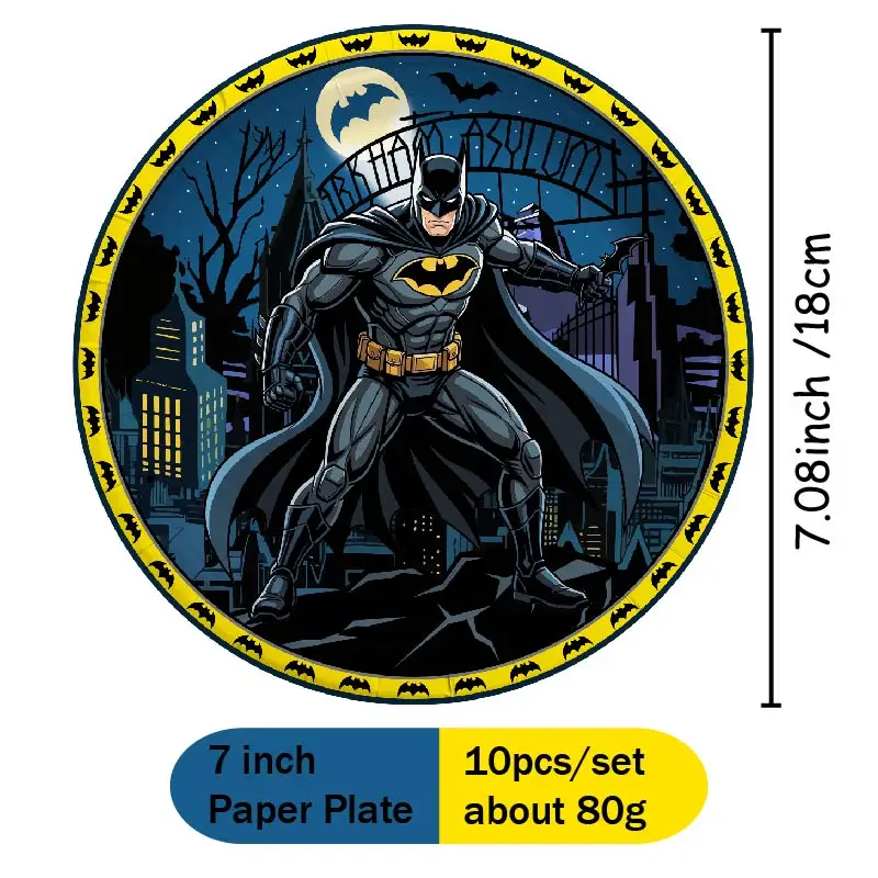 Warner Bros. Batman-Motto Pappteller, Becher, Wimpelkette, Aufkleber – Happy Birthday Party Deko Einweggeschirr-Set – Detail 14