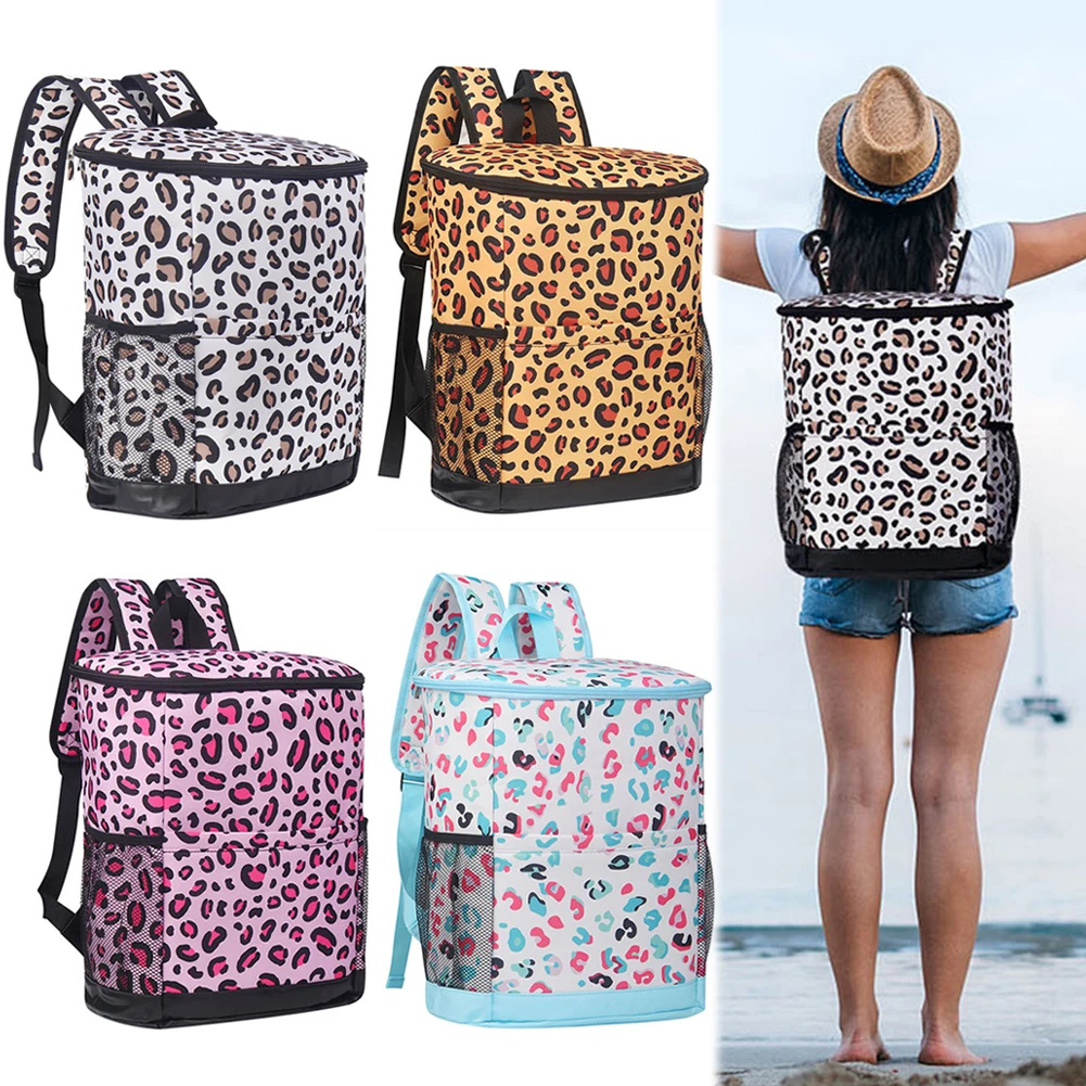 Cooler Backpack Camping Cooler Bag Leopard Print Lunch Box Large Capacity Picnic Bags Travel Camping Backpack for Beach Hiking