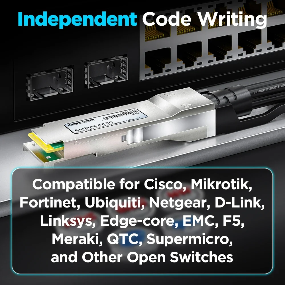 AMPCOM 400G PAM4 QSFP-DD to 8x 50G SFP56 Passive Direct Attach Twinax Copper Breakout Cable,DAC 400G to 8x 50G for Cisco etc.