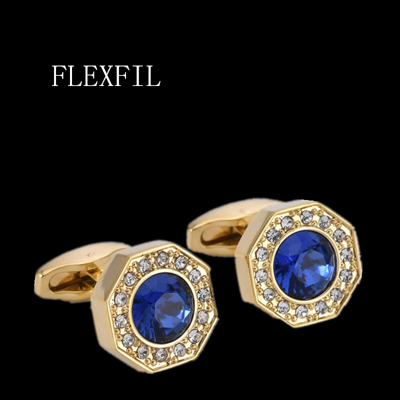 FLEXFIL Luxury shirt cufflinks for men's Brand cuff buttons cuff links gemelos square crystal wedding abotoaduras Jewelry