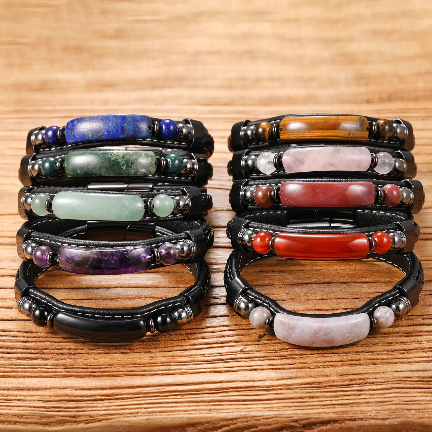 الجديد في سوار حجر عين النمر الطبيعي من حجر العقيق بمشبك مغناطيسي من الفولاذ المقاوم للصدأ مجوهرات مصنوعة يدويًا للرجال والنساء