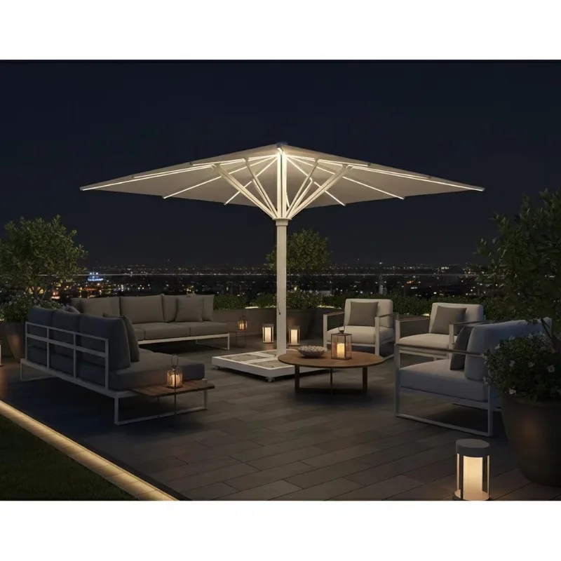 Newly Designed Modern Foldable Waterproof Outdoor Patio Parasol with Lightweight Aluminum and Marble Base Fast Delivery