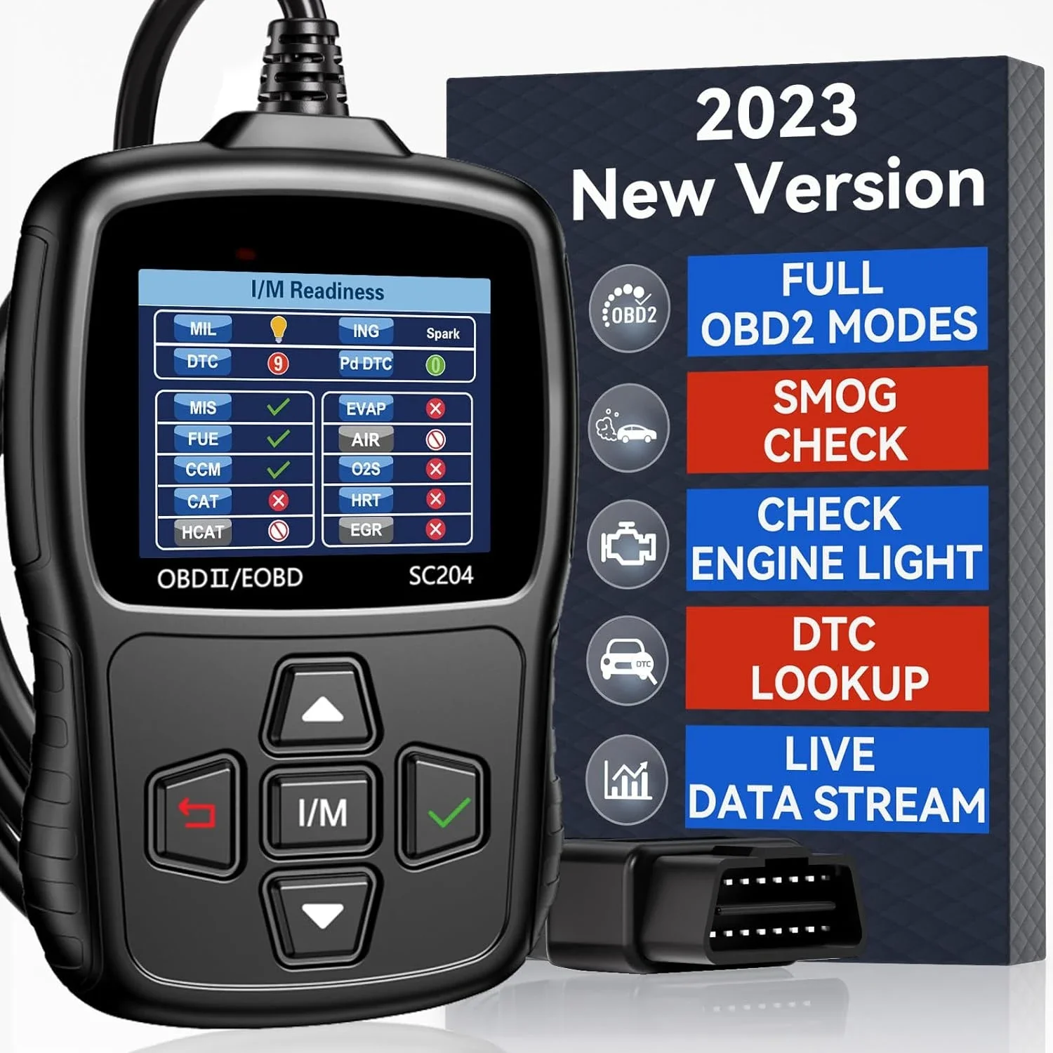 

Enhanced SC204 OBD2 Scanner Diagnostic Tool for Check Engine Code Reader with Reset, Clear Code, Live Data & More - Smog Check-C