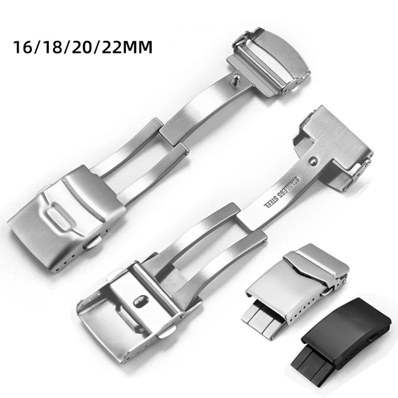 SION L-Bracelet de montre en acier inoxydable, fermoir de sécurité papillon à double poussée solide, accessoires pour SeATM, structure pliante, 16mm, 18mm, 20mm, 22mm