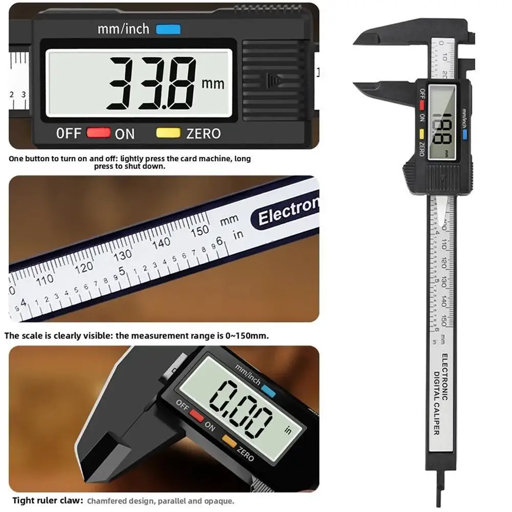 เวอร์เนียร์คาลิเปอร์ดิจิตอล 100 มม. 150 มม. จอแสดงผล LCD ไม้บรรทัดพลาสติก เครื่องมือวัดความแม่นยำ สำหรับนักเรียน เครื่องประดับ ของสะสม