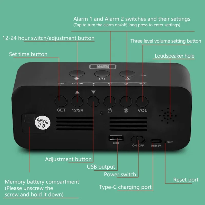 1pc new RGB color large screen digital recording clock, can record three kinds of sound alarm, sleep mode, voice control mode, t