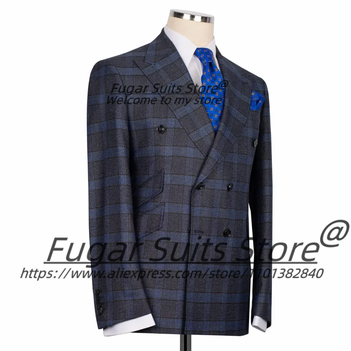 British style Plaid Formal Groom Prom Tuxedos Slim Fit Double Breasted Men Suits 2 Pieces Sets Business Male Blazers Ropa Hombre