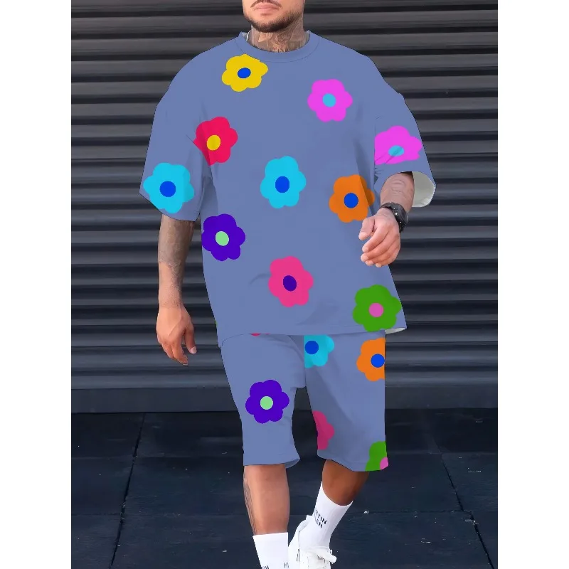 

Popular 3D Printed Casual Fashion Polyester Fiber Outdoor Sports Men's Round Neck Short Sleeved Shorts Set for Summer 2025