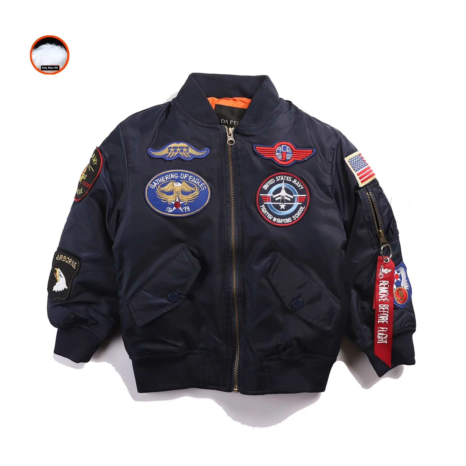 

For Xiaomi 2-12 Yesars Topgun Patched Children Winter Clothes Boys Girls Baby Kids Toddler US Army Ma-1 Bomber Flight Jackets Co