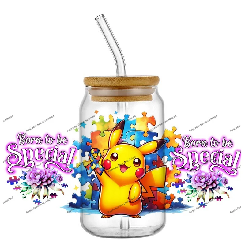 

New Product Pikachu Pokemon 16oz UV DTF Cup Wrap Transfers Stickers Decorate Mugs Beer Can Bottle Libbey Glass Souvenir gifts