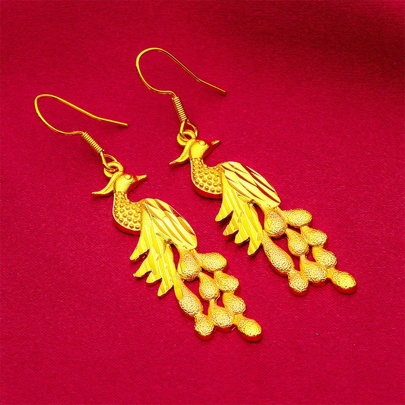 Women's Luxury Dynamic AU999 24K Gold Peacock Tassel Earrings! Flattering for Ethnic/Daily Commute