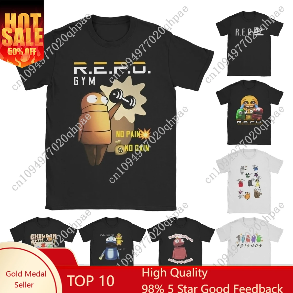 

Men Join the R.E.P.O. GYM No Pain No Gain T Shirt Hot Game Repo Robot Cotton merch Short Sleeve Round Neck Tee Plus Size T-Shirt