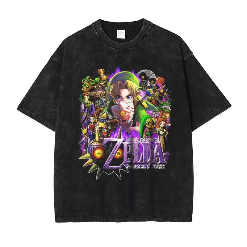 Zelda Link T Shirt Pc GameVintage Washed Top Tees Hip Hop Harajuku DTG Printing Short Sleeve Oversized Casual T-shirt Cotton