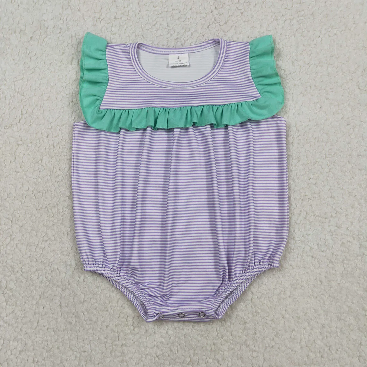 Summer Newborn Baby Girls Sleeveless Purple Stripe Ruffle Rompe Cute Kids Clothes Toddler Bubbles Children Clothing Wholesale