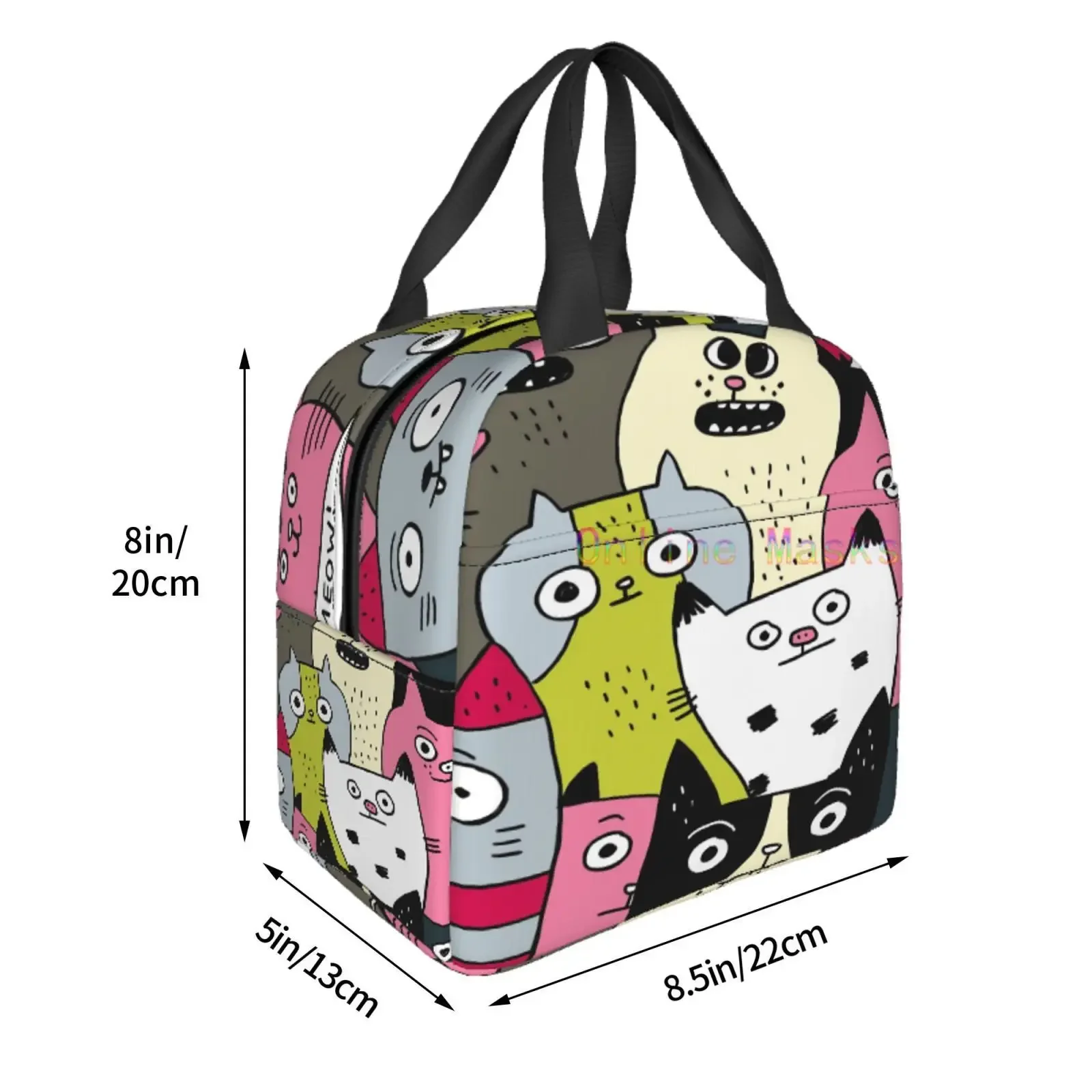 Cat Lunch Bag, Cute Kids Reusable Cooler Lunch Tote Bag Insulated Leakproof Lunch Box Container with Front Pocket for Girls Boys