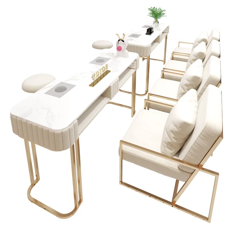 Light Luxury Custom Professional Two-seater Sofa Chair Fashion Salon Manicure Table and Chair Nail Artist Manicure Desk Metal