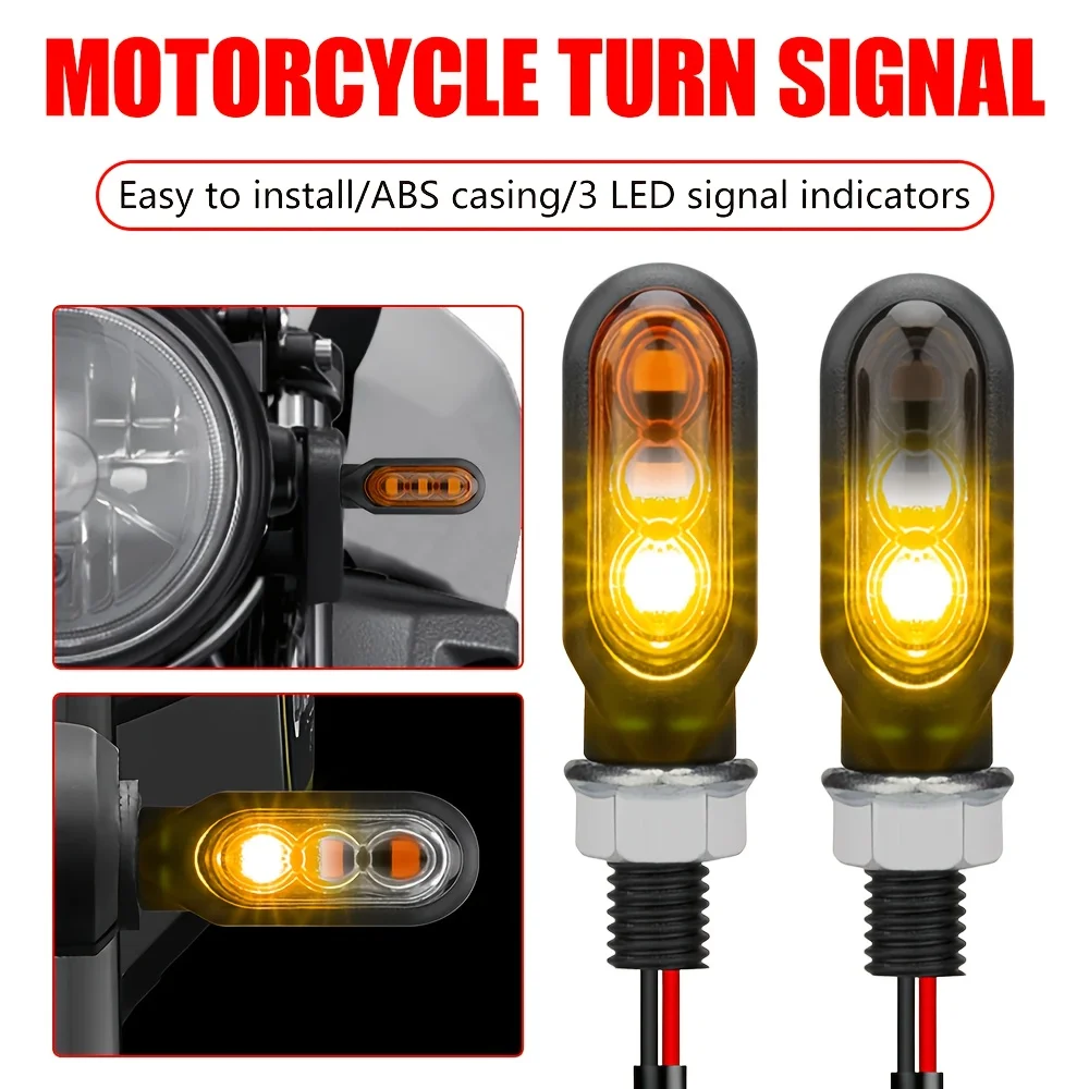 NLpearl 2/4Pcs Motorcycle 3LED Turn Signals Directional Indicators Amber Flashing Light Blinker Turn Signal Lamp Motorcycle 12V image 2