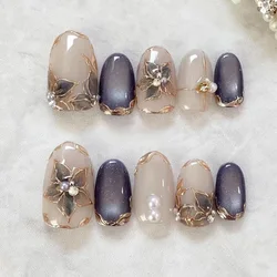 24Pcs Autumn Winter Matte Almond False Nails with Glue Rose Leaf Printing Nail Art Simple Full Cover Press on Acrylic Nails Tips