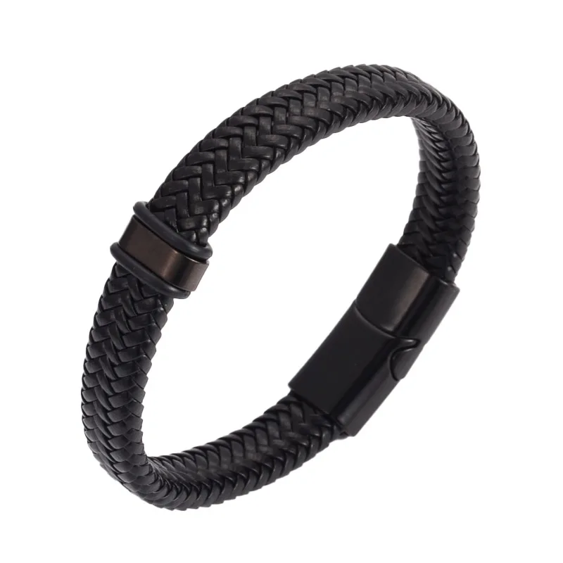 Pulsera antiestática de negocios para hombre, estilo Retro europeo americano, brazaletes de moda tejidos magnéticos de cuero y acero inoxidable