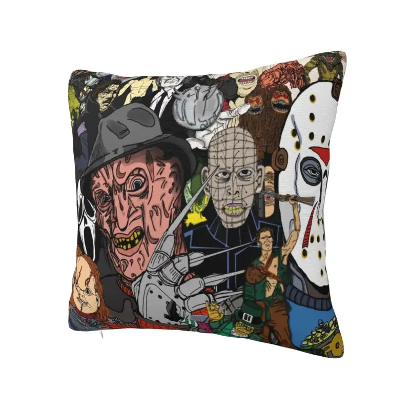 Horror Movies Collage Cushion Cover Polyester Vintage Scary Film Throw Pillow Case for Car Square Pillowcase Bedroom Decoration