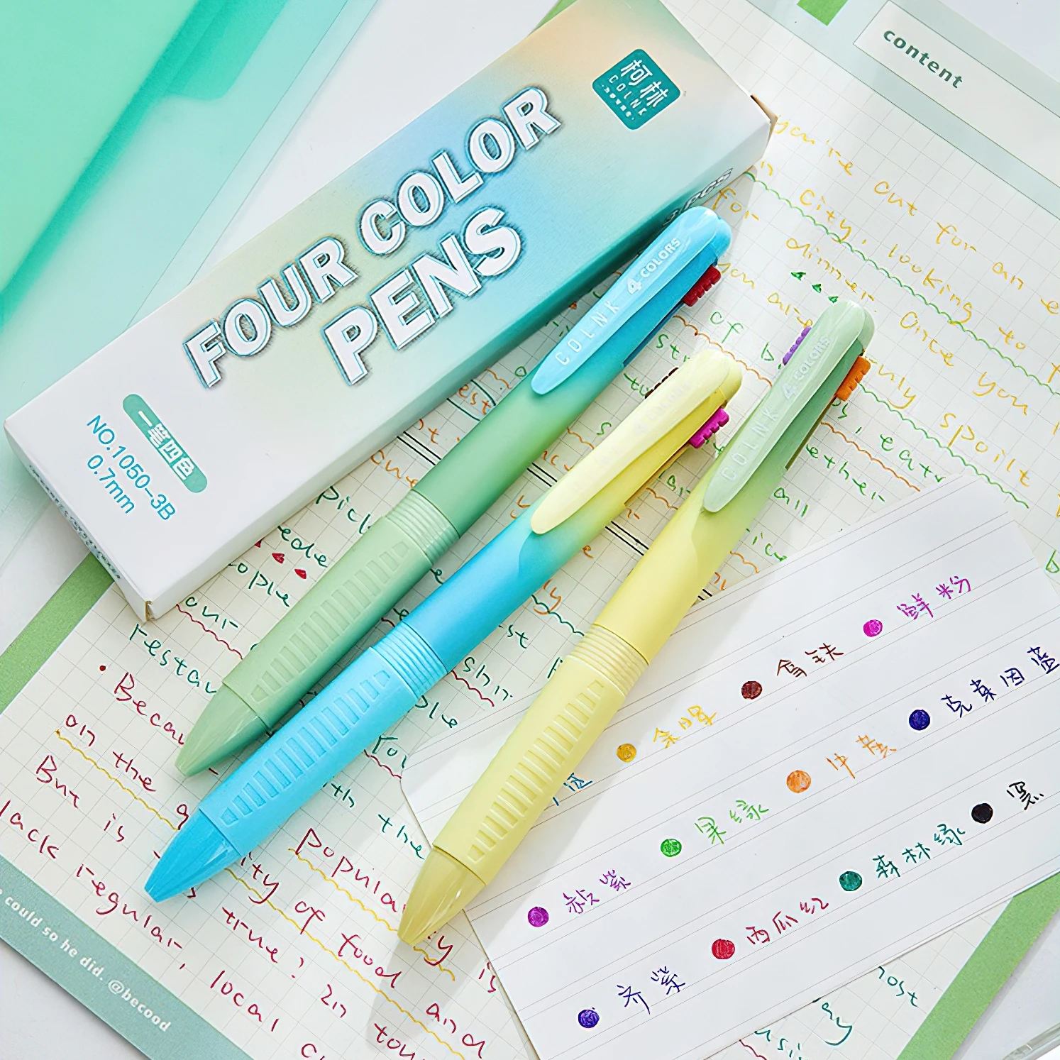 

3/6pcs Four Color Pens Set Gradient Colors Barrel Gel Ink 0.7mm Ballpoint Marker Liner Correction Office School A7710