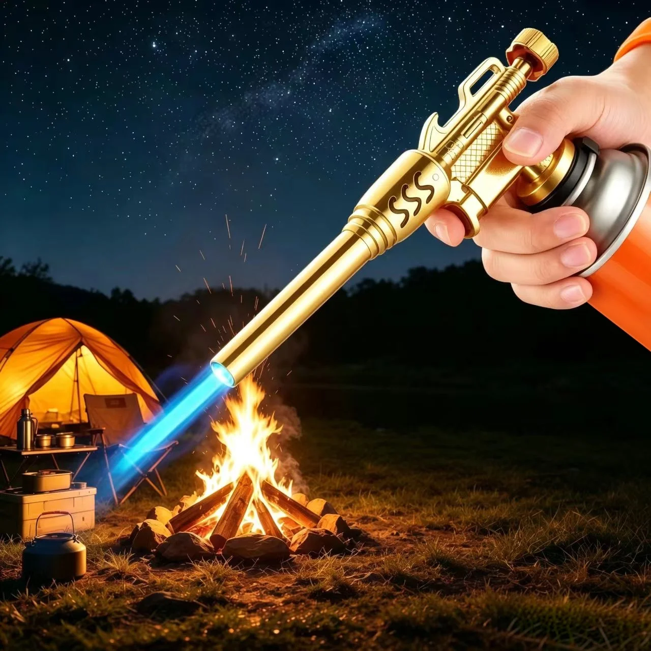 Up-to-6-Inch Big Flame Heat-Resistant Lighter Temperature 2372°F Kitchen Refillable Torch Lighter - Portable Metal Anti Scald Torch Lighter, For Camping | BBQ | Cooking Welding, Multifunctional High Temperature Blow Torch [Not Included Butane]