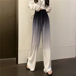 Black Straight Leg Women's Pants Elastic Waist High Gradient Clothing Blue Trousers for Woman Long Korean Fashion Autumn Nylon G