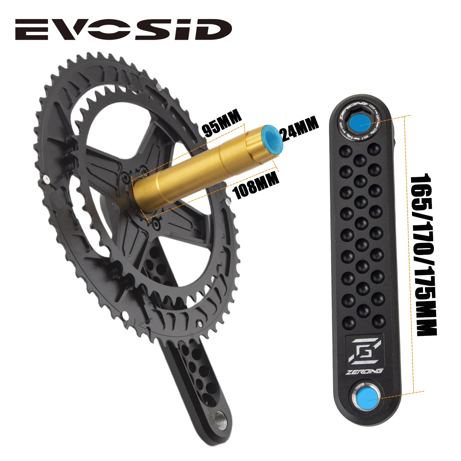 EVOSID Road Bike Crankset 165/170/175mm Ultralight Bike HollowTech Crank 52-36T With Bracket 12S Double Chainring for SHIMANO