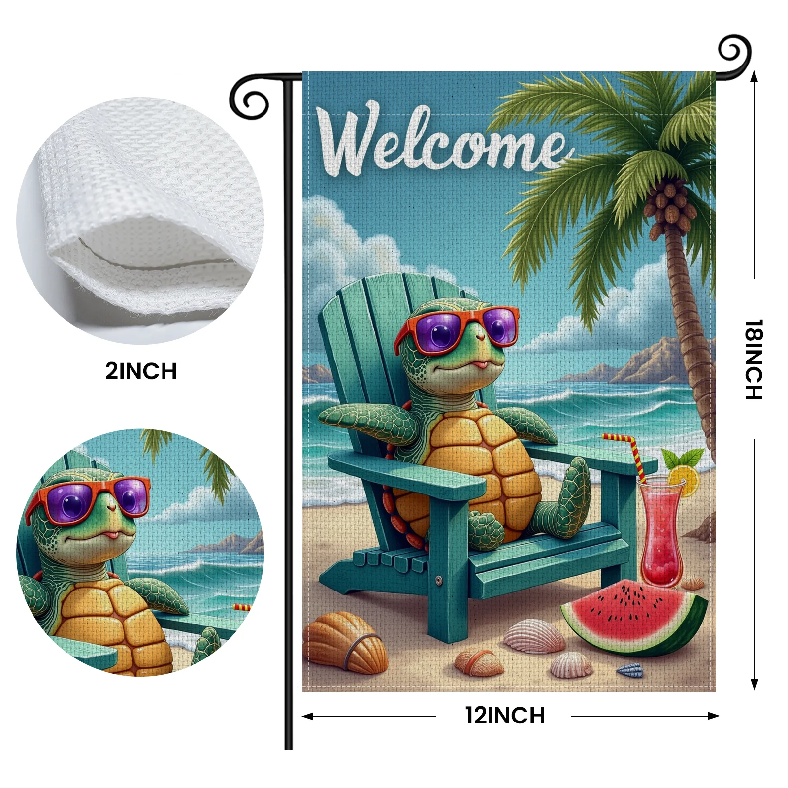 Welcome Garden Flag Tropical  Beach Welcome Banner Cartoon Design Coastal Garden Banner for Backyard Decor Patio Decoration
