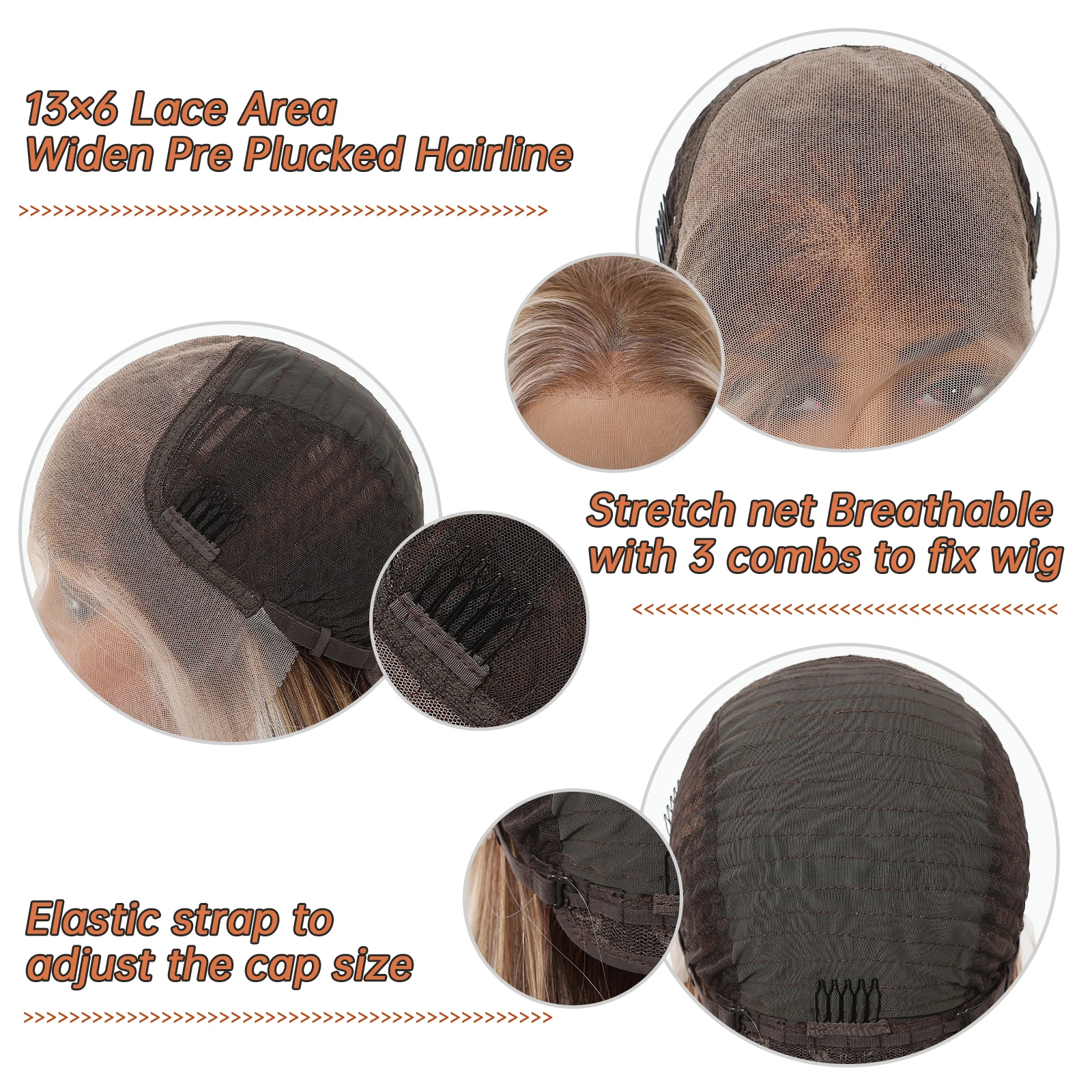DWY Long Straight 24 inches Lace Hair Synthetic Wigs for Women Brown Blonde Highlights Straight Wigs Heat Resistant Natural Wigs