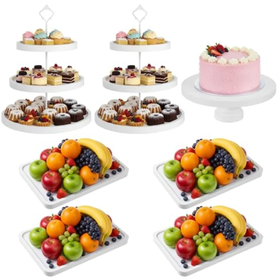

7 Pcs Wood Dessert Table Display Set Wooden 3 Tie Cupcake Stands Rustic Round Cake Stand Wood Dessert Serving Trays for Wedding