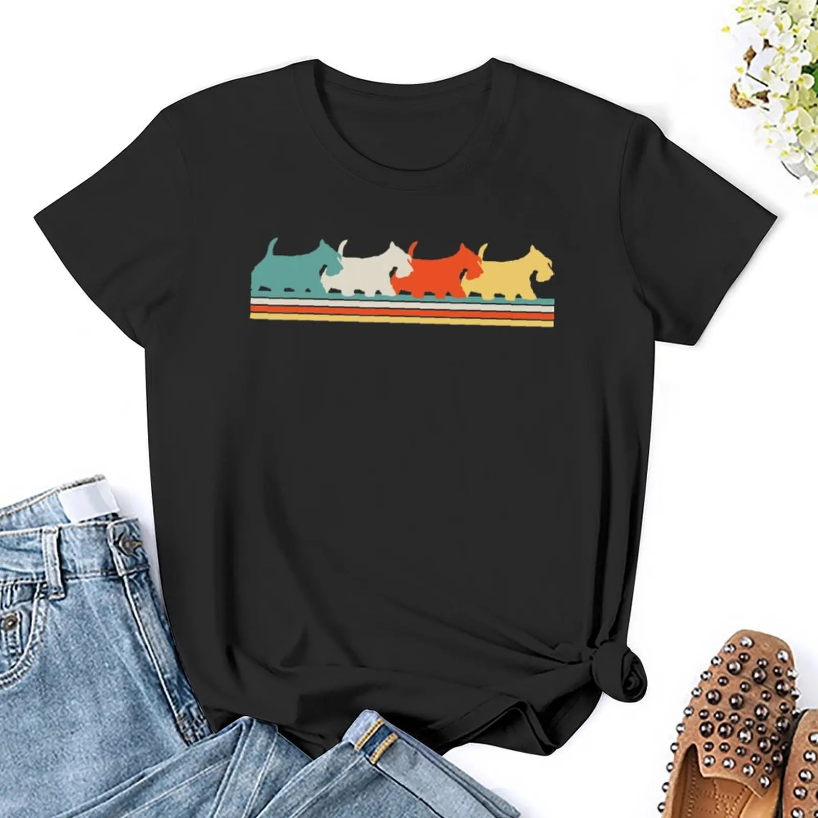 Scottish Terrier Dog Retro T-Shirt Blouse lady clothes vintage clothes oversized Woman fashion