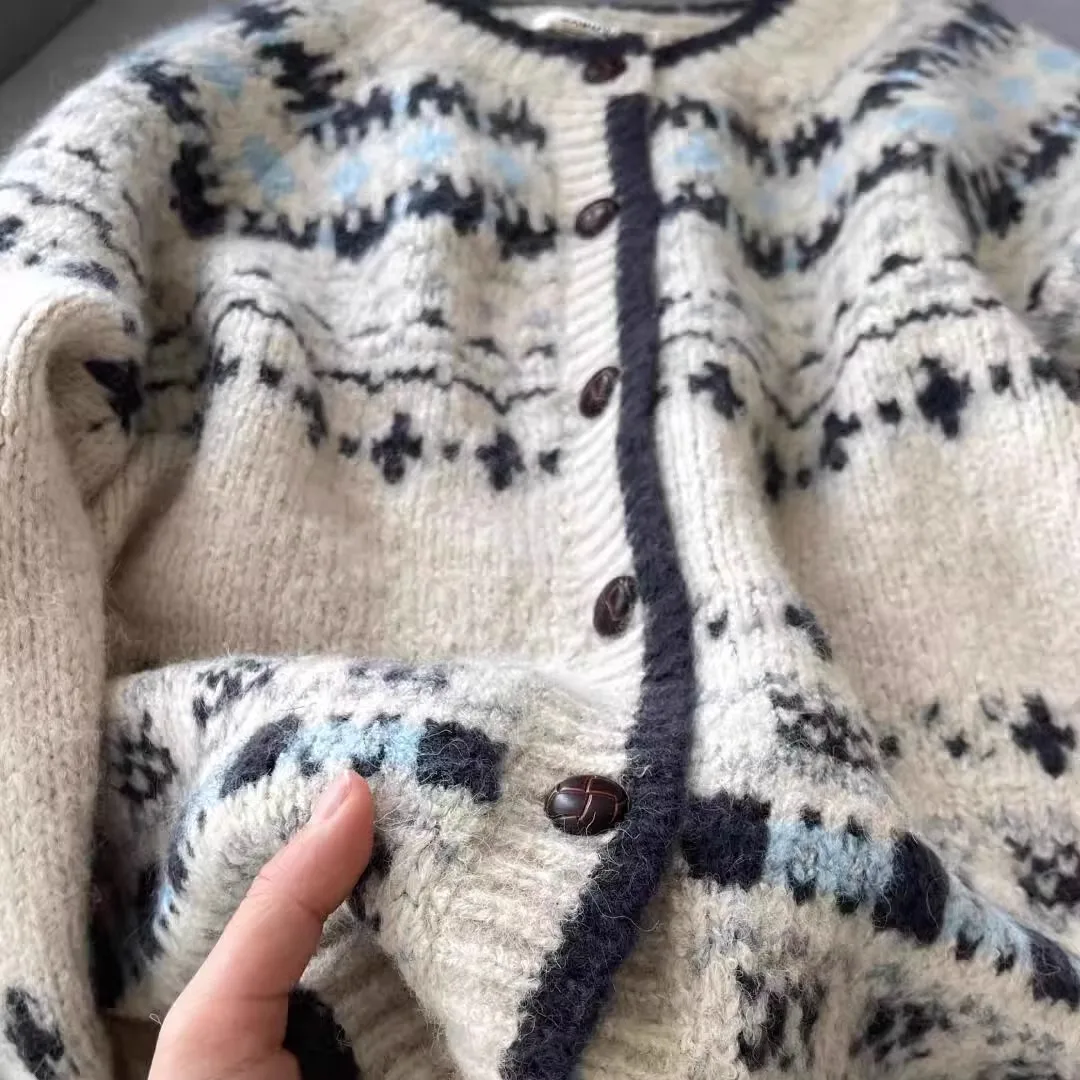 

Autumn Winter Women Knitted Sweater Cardigan Round Neck Long Sleeve Single-breasted Knitwear Casual Outerwear Tops