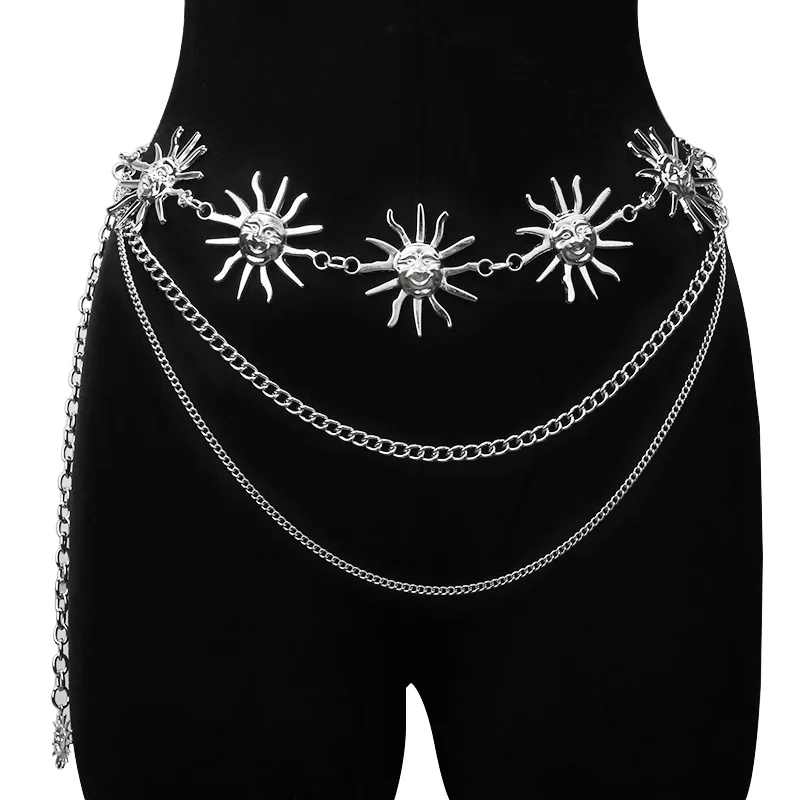 Chunky Multilayer Punk Gothic Moon Sun Waist Chain Metal Waist Belts for Women Dress Jewelry Body Chain Jewelry Цепочка На Талию