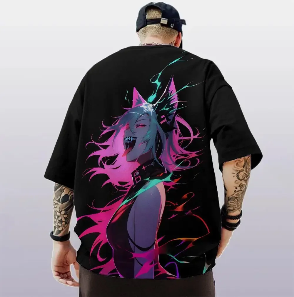 

2024 Fashion T-Shirt For Men Oversize Anime Japanese Style Man T Shirts Monster Evil Girl Stylish Loose Fit Harajuku Street Wear