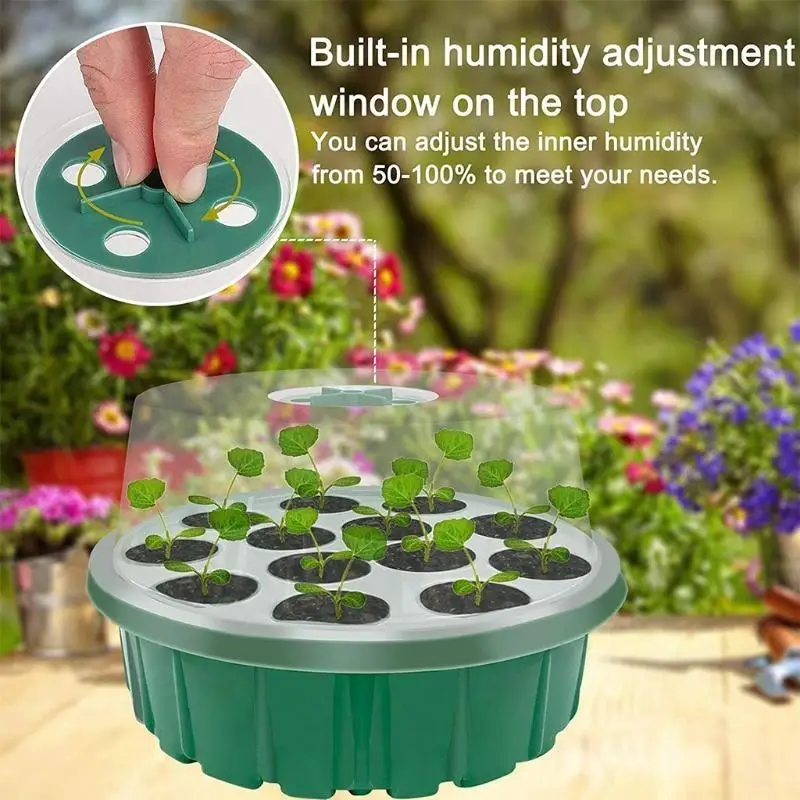 QX2E 13 Holes Plant Flower Nursery Pots Tray Plastic  Growing Box Insert Seedling Case with Lid  Grow Tray Garden