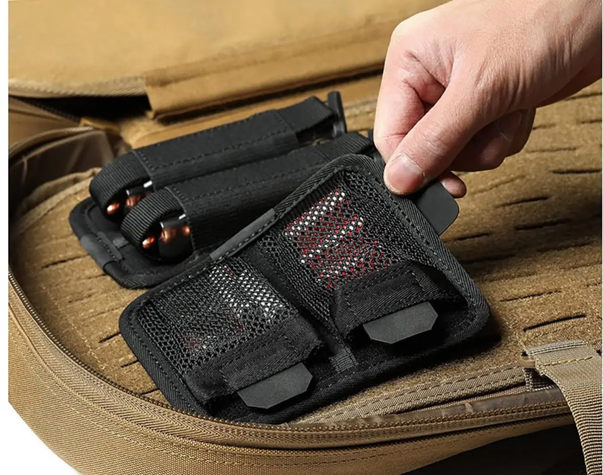 

Tactical Double Battery Pouch Holder to Fit Various Flashlight Battery Sizes,See Through Mesh Pockets with Hook Backed Panel