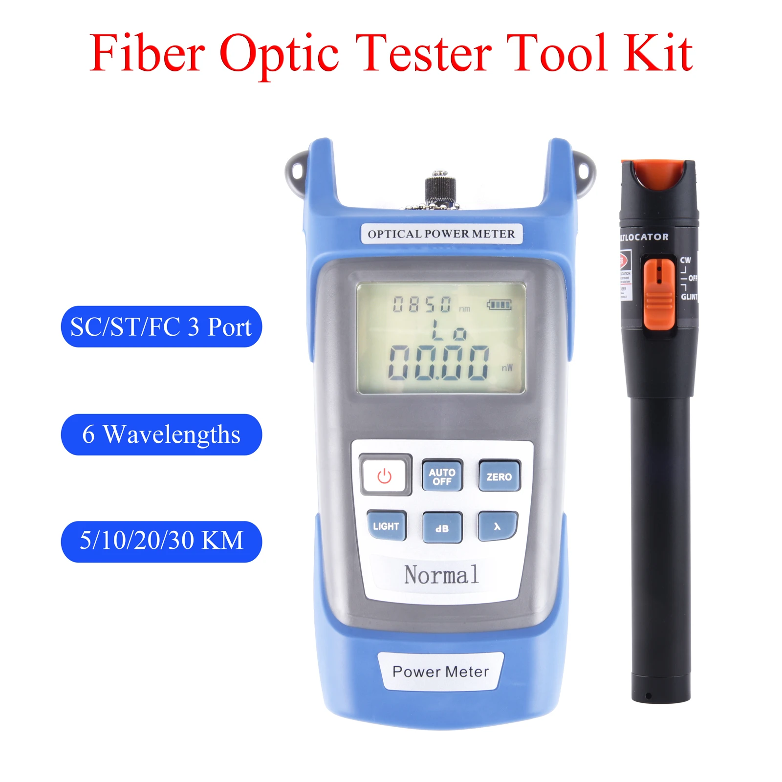 FTTH Fiber Optic Tester Tool Kit Optical Power Meter -70dBm~+3dBm SC/FC/ST Optical Cable Tester Pen Red Laser Combination