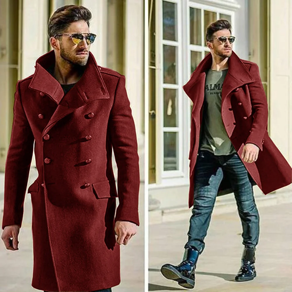 Men\'s Woolen Wool Coat Blazer Casual Fashion Coat Autumn and Winter Warm Double Breasted Long Style Costume Men\'s Clothing 2024