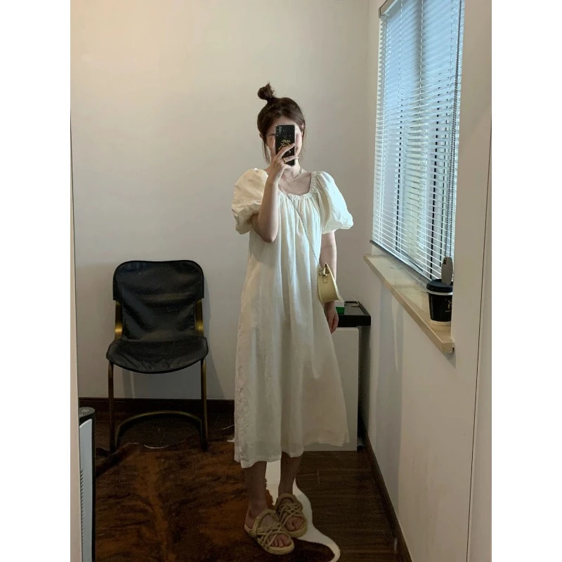 Sense of Advanced Vacation Style First Love Fairy Long Dress French Puff Sleeve Look Slimmer Fallow Dresses New Style Female