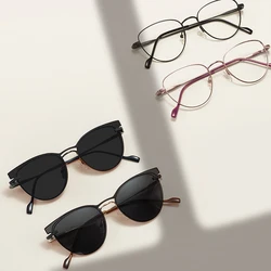 Heren Dames Stijlvol metalen Cat Eye-brilmontuur met grijze medium brilclip op zonnebril Vierkant voor lenzen op sterkte